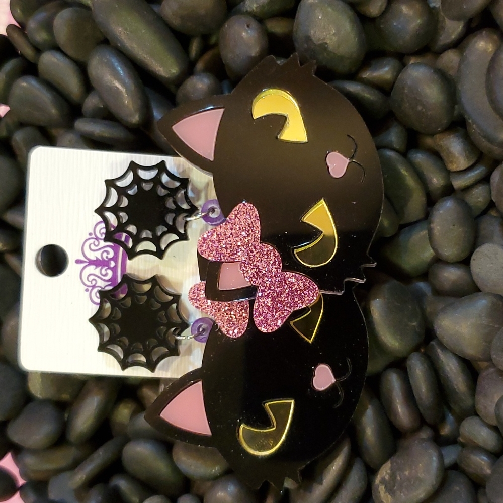 EARRINGS OVERSIZED ACRYLIC🎉 BLACK CAT FEVER 🐈‍⬛💌🧶....